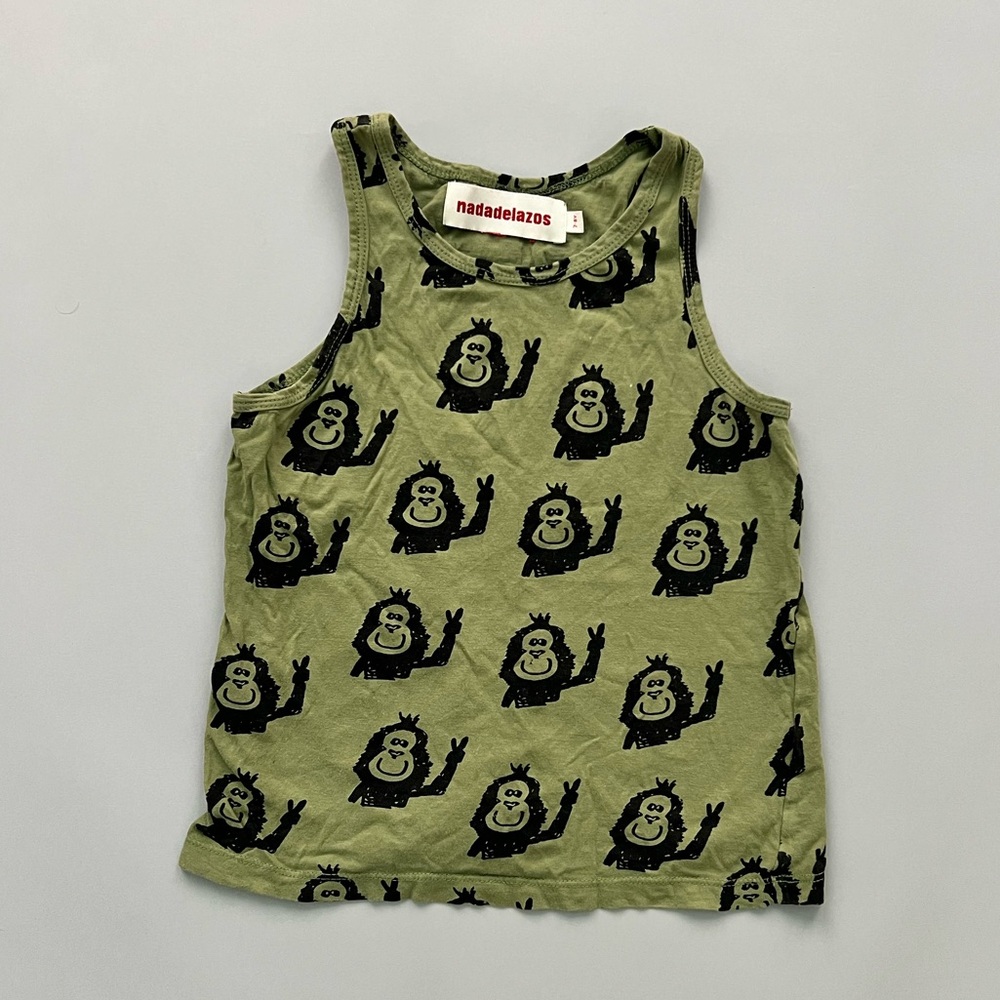 Nadadelazos Green Monkey Tank top Eco Friendly Size 7/8 yr kids